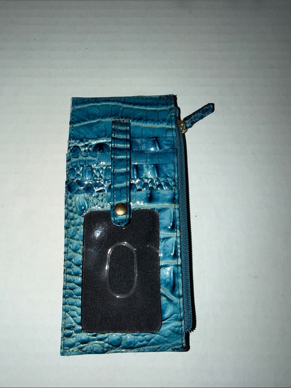 Brahmin Croc-Embossed Teal Zip Wallet with Snap Strap - Picture 2 of 3